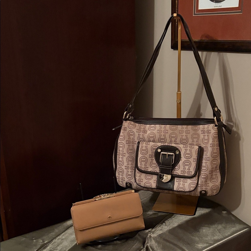 Etienne Aigner Designer Beige and tan Brown Shoulder Bag and wallet!!